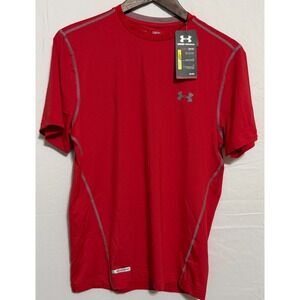 Under Armour NWT Red/Steel short sleeve shirt heat gear sonic fitted size M